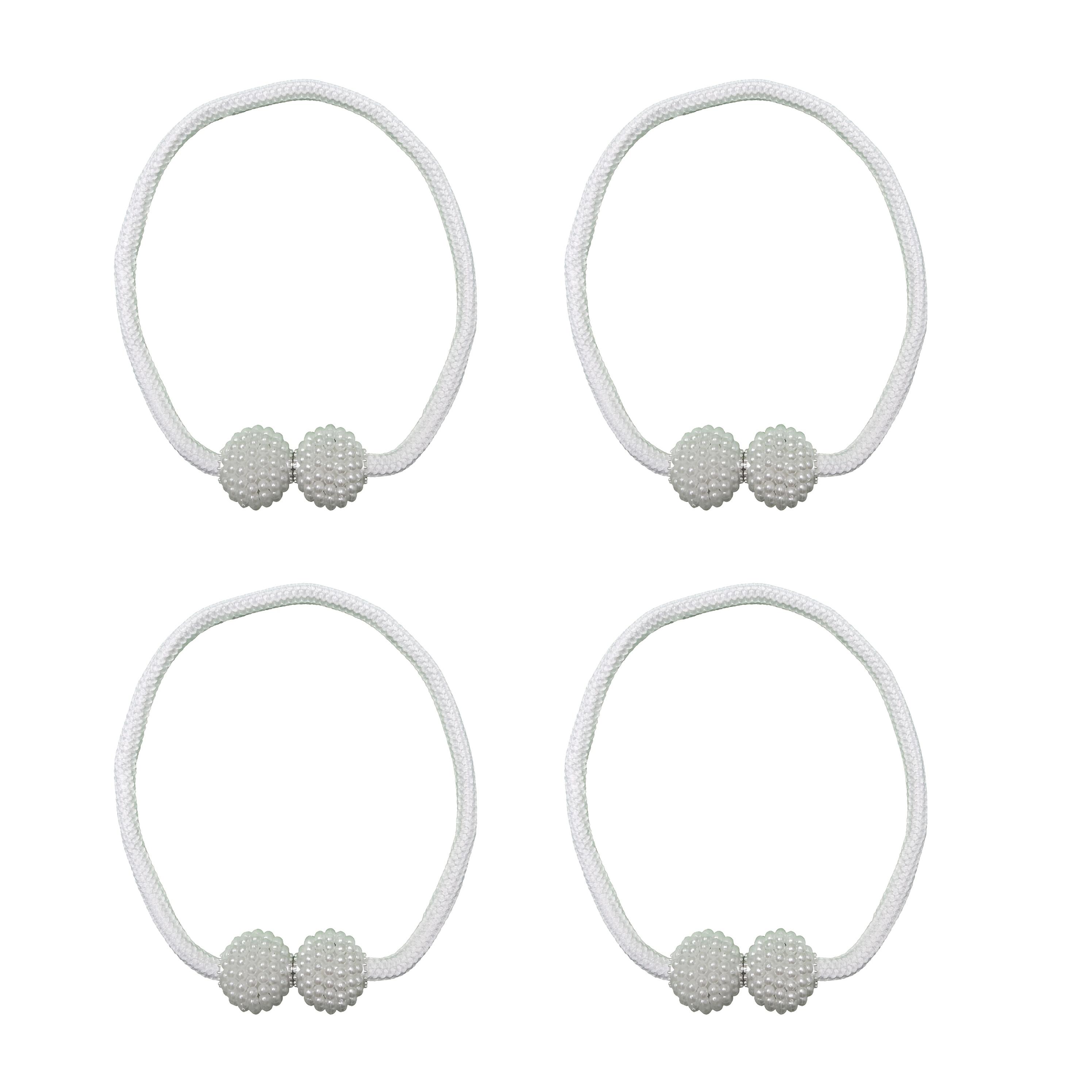

4 шт. Магнитные подхваты для штор, Декоративные зажимы для штор с искусственным жемчугом, Веревочные подхваты для штор и драпировок белый