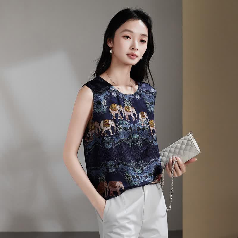 SOFSIL 2026 Summer New Chinese Style Mulberry Silk Blend Sleeveless Blouse L