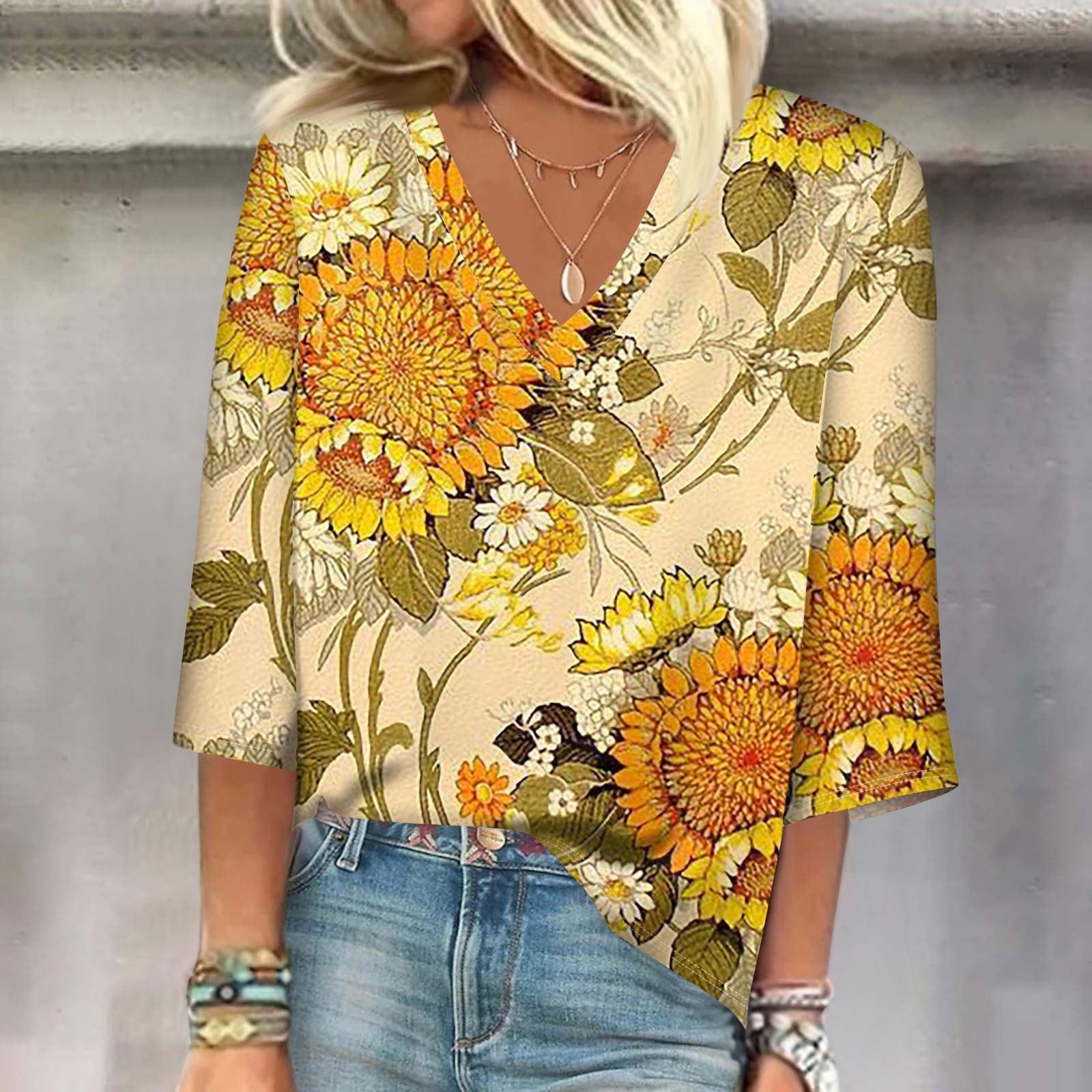 

Женский модный свободный топ с квадратным вырезом, короткими рукавами и топом с цветочным принтом L шафрановый