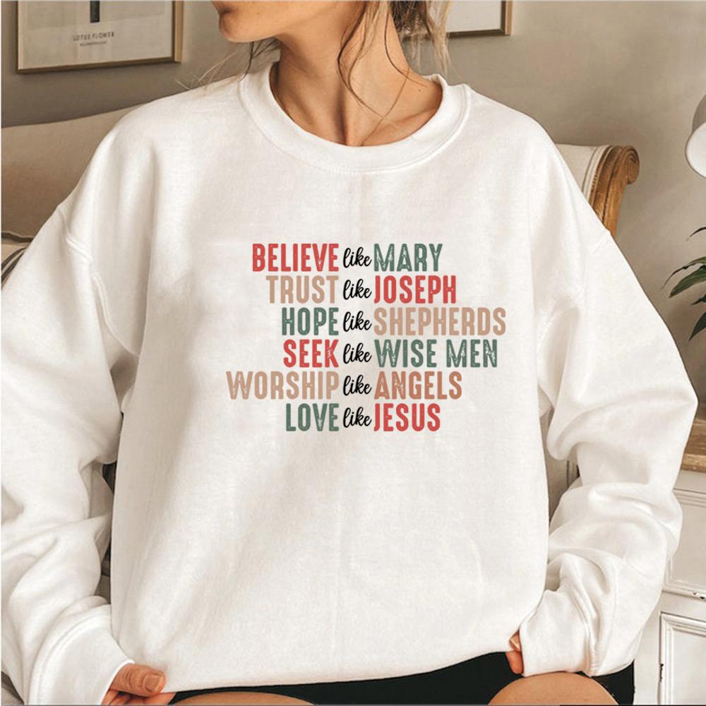 Christian Christmas Sweatshirt Believe Like Mary Shirt Christmas Faith Sweatshirt Women Crewneck Sweatshirts Vintage Hoodies Top