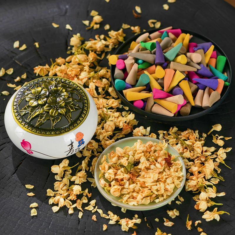 60 stuks Bulk Geurige Rookwaren Aromatherapie Natuurlijke Kleine Rookkegeltjes Geurige Sandelhout Jasmijn Lavendel Toren Kruiden Kegeltjes
