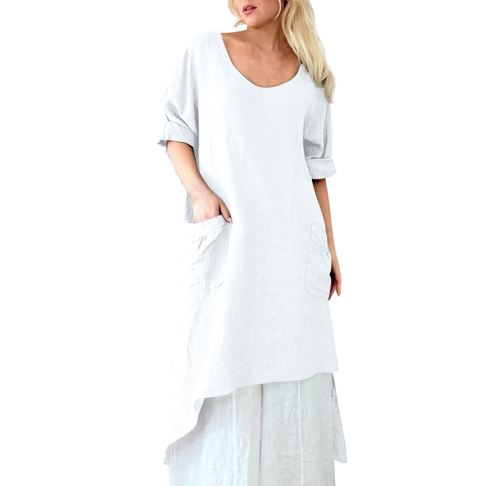 

Женские универсальные свободные повседневные пуловеры с нерегулярным подолом, платья с семью рукавами XL белый