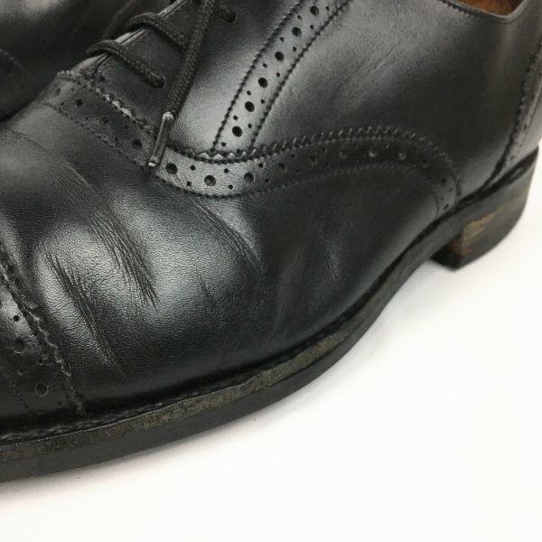Vintage Britische BARKER Semi-Brogue Cap Toe Business Schuhe Schwarz Größe 6.5G (Ca.. 25,0 cm) Herren(GEBRAUCHT)