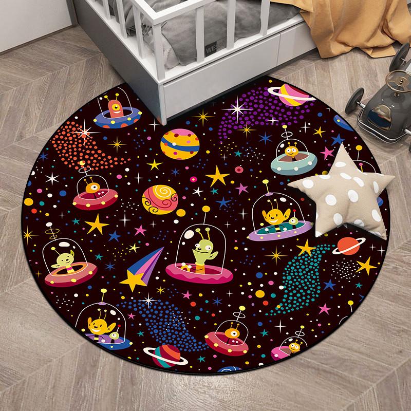 Cartoon Pattern Circular Floor Mat Planet Astronaut Printed Carpet Home Living Room Decoration Anti Slip Floor Mat Door Mat