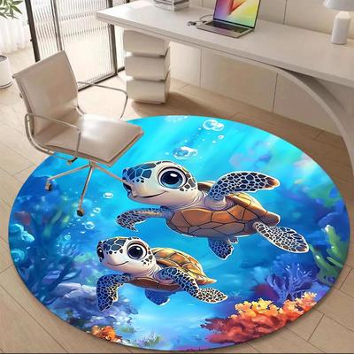 1PC Turtle Ocean Office Round Area Rug, Mat Suitable For Office, Under Office Chairs Bedroom Living Room Home Decor, Room Deco