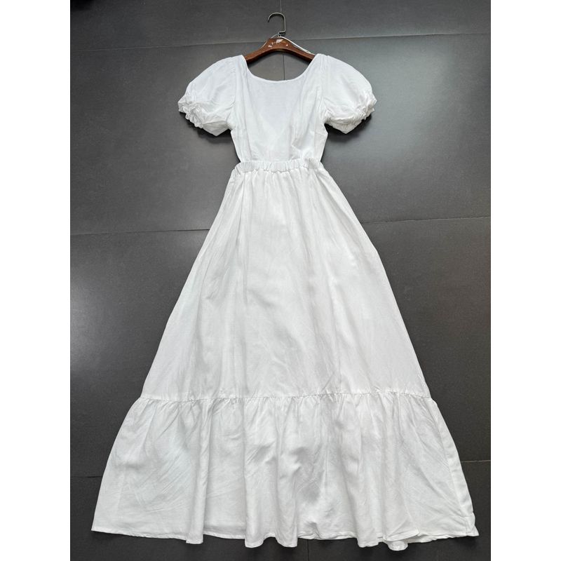 Foreign Trade Order @ Str35% Linen/65% Lysel Princess on the Run A Word Swing Temperament Big Backless Dress Long dress