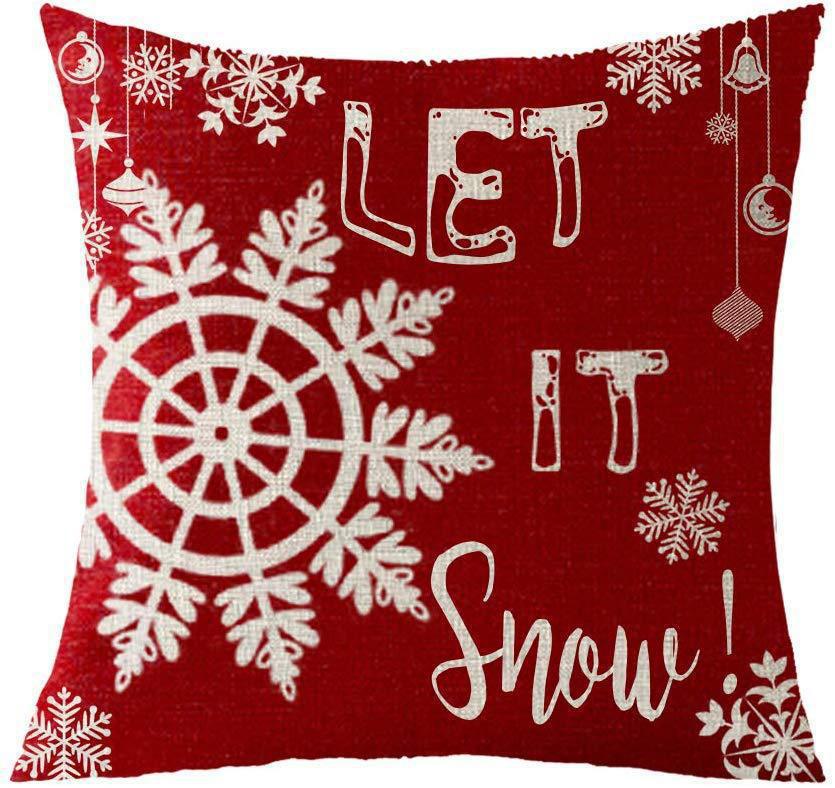 Red Plaid Sofa Linen Christmas Pillow Cover Reindeer Snowflake Home Cushion Cover