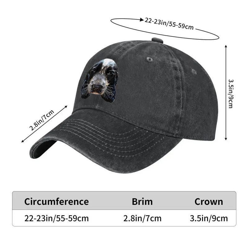 Cute Dog Print Washed Denim Baseball Cap Adjustable Curved Brim Outdoor Breathable Hat