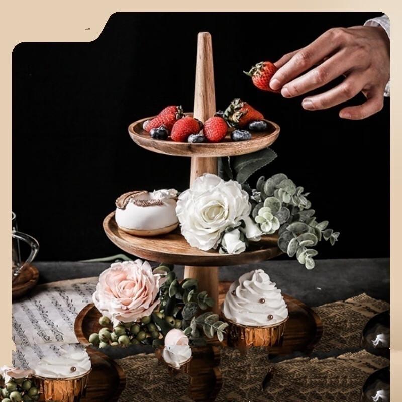 ZISIZ Wooden Double-Layer Serving Tray