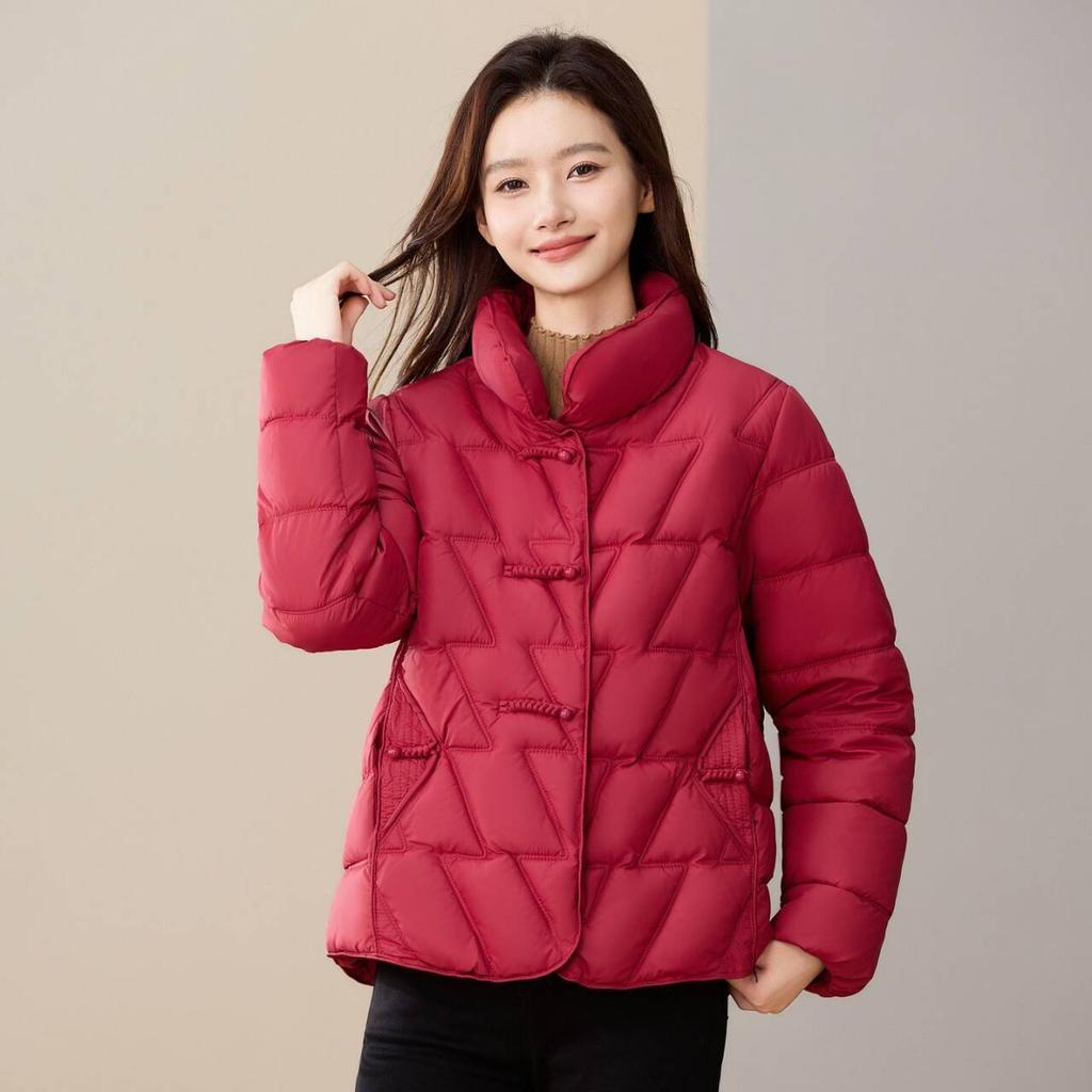 Women Plus Size New Chinese Style Thick Short Cotton Padded Coat With Frog Buttons