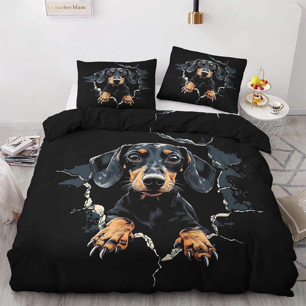 Dog Feet Decoration Bedding Set, Bulldog Colorful Duvet Cover 2er Set with Pillowcase,Microfiber  Duvet Cover with Zipper