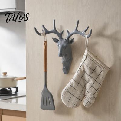 Entryway Hooks Deer Head Wall Hook, Adhesive Antler Decorative Hanger, Modern Space Saving Racks Plastic Mount Organizer for Home Kitchen And Bathroom
