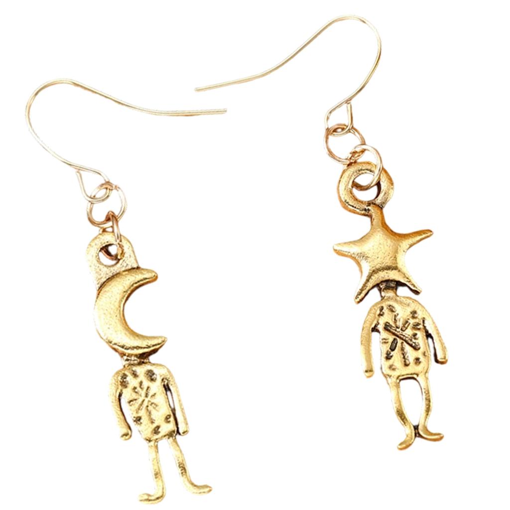1 Pair Versatile Bohemian Earrings with Moon and Star Carved Pendant Design for Stylish Women Fashion Dangle Ear Studs