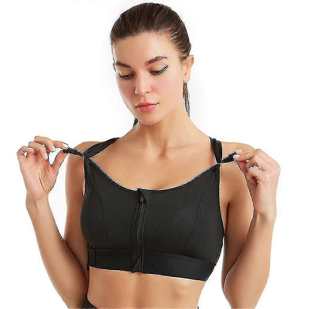 Women Front Zip Closure Fitness Supportive Sports Bra Vest Cross Back Yoga Bra Crop Top