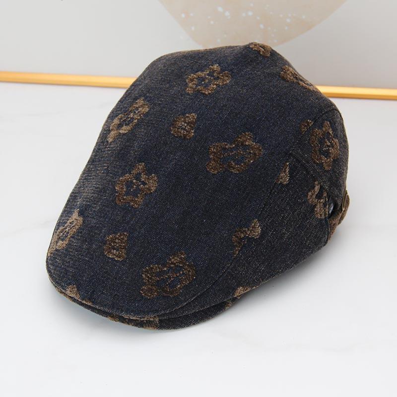 Retro flower forward hat women's autumn and winter versatile face newsboy hat millennial spice girl style short brim duckbill painter hat