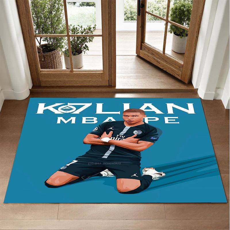 Kylian Mbappe Design Kristall Samt Teppich Weiche Dekorationsmatte für Schlafzimmer Eingang