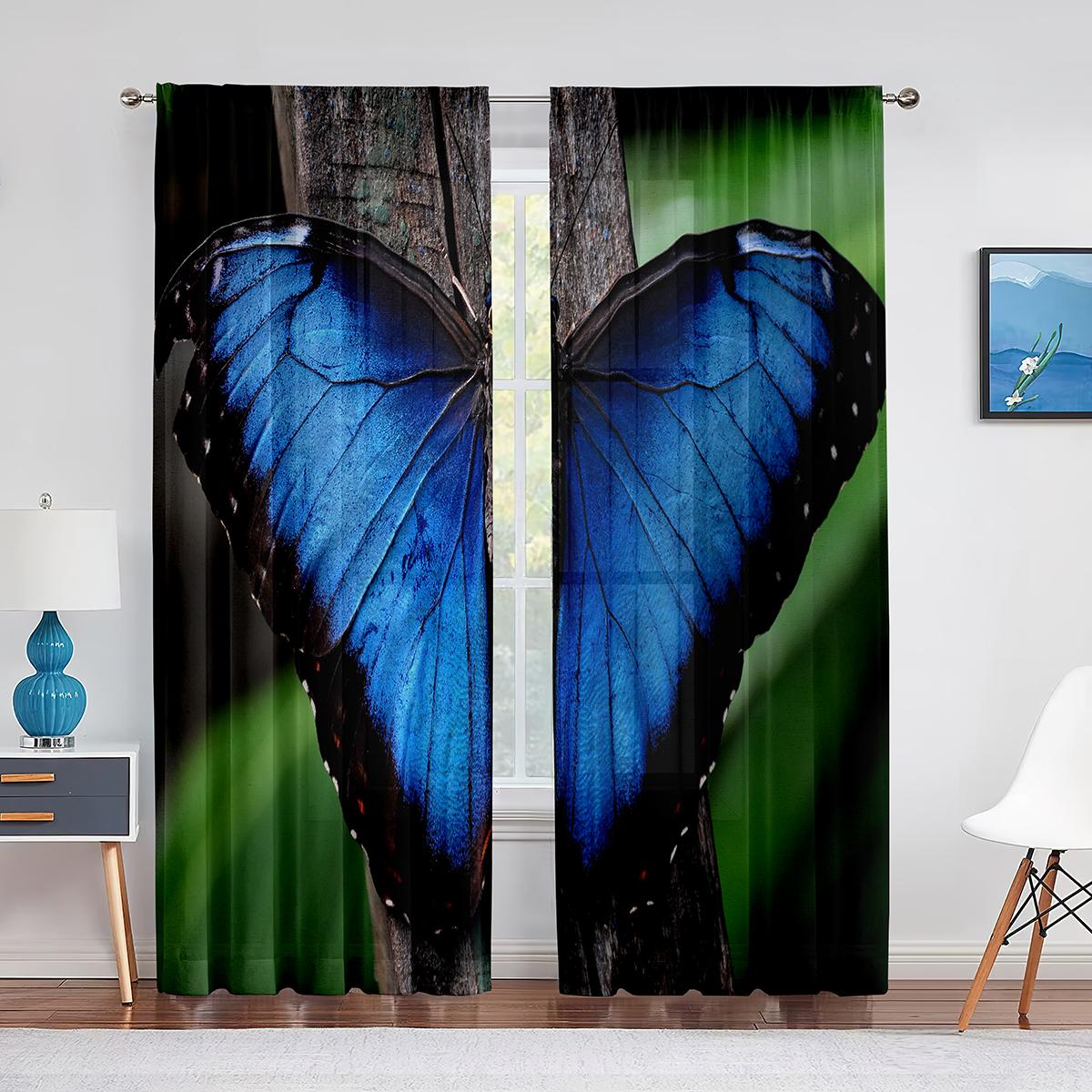 

Красочные бабочки прозрачная вуаль для гостиной декор занавеска серый цветок окно шифон тюль занавески для спальни кухня занавески 1 PCS W100XH250cm&Grommet Top