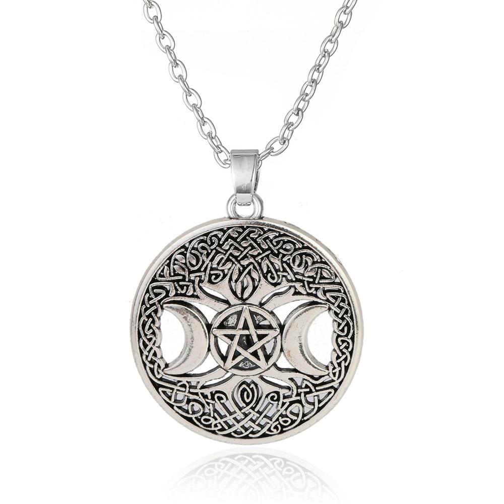 Teamer Wicca Round Necklace Men Norse Viking Runes Tree of Life Seal Pendants Wax Cord Link Chain Men's Necklace Jewelry Gifts