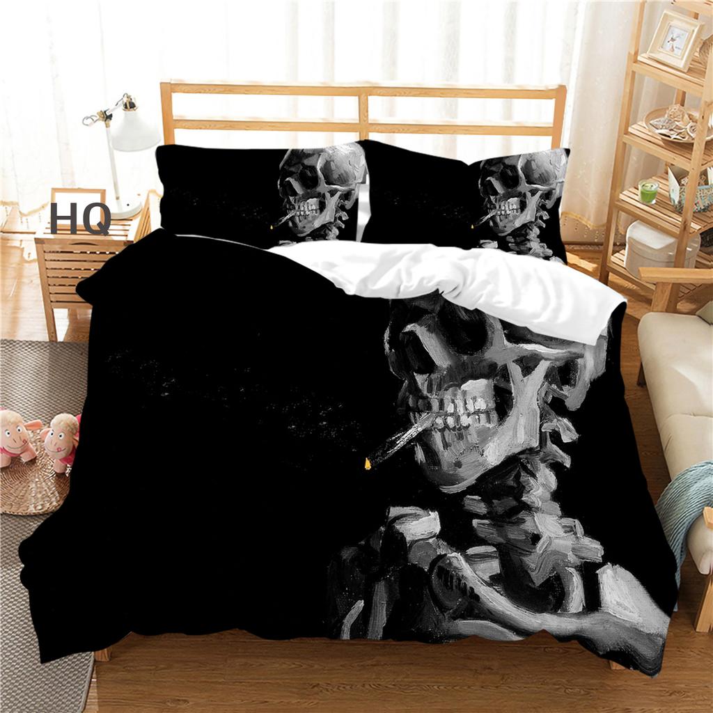 3D Digital Printed Bedding Set, Black Skull Head Series Bedding Cover, Pillowcase, Duvet Cover, AU240 * 270, Extra Large Home Decoration