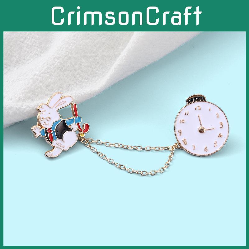 Adorable Rabbit Clock Design Badge Creative Cartoon Cute Rabbit Brooch Pin Wholesale