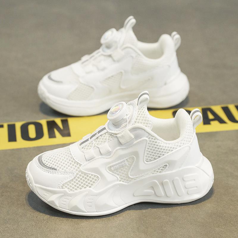 

Girls spring and summer single net sports shoes 2025 new children s mesh breathable running shoes medium and older children s rotating buttons 38 белый