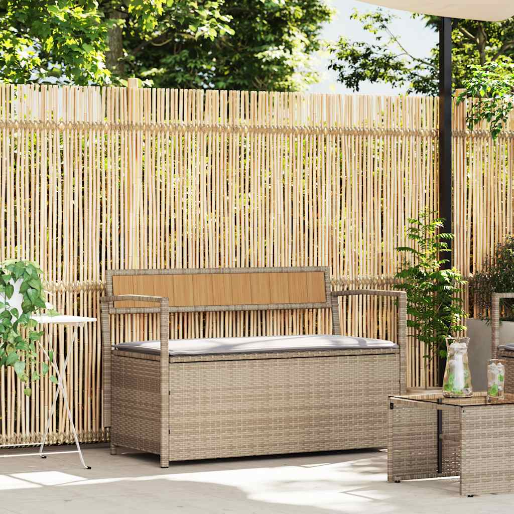 Garden Bench with Storage Space and Cushions Beige Poly Rattan