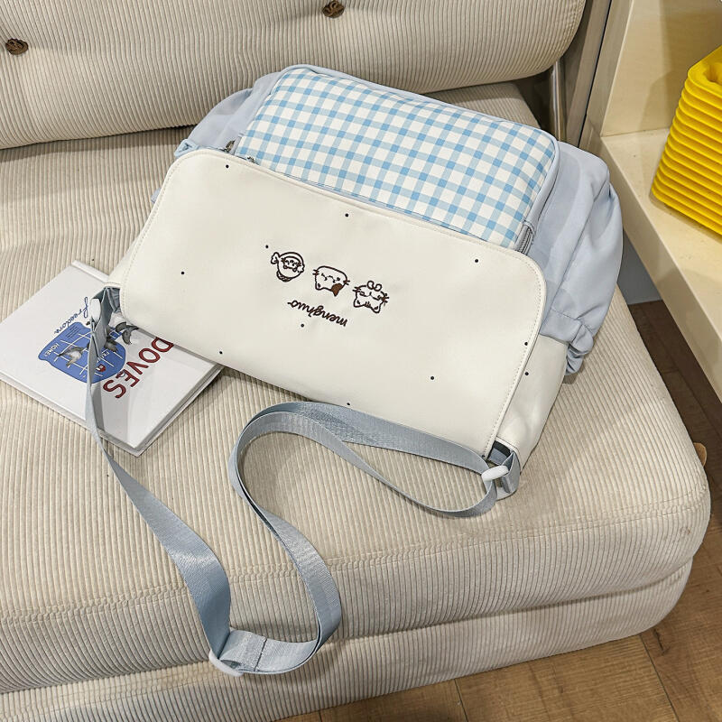 Kitten Plaid Shoulder Bag Junior High School Student Lightweight Travel Crossbody Bag