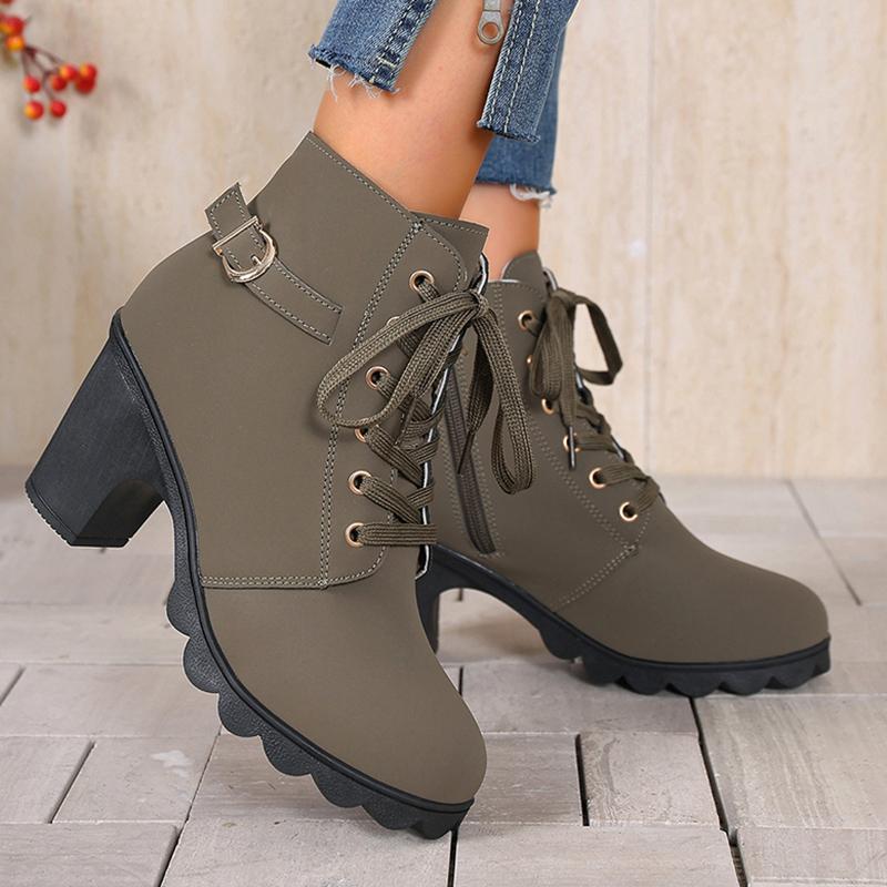 Women's Casual Block Heel Ankle Boots Lace Up Side Zipper Platform Short Boots Woman 2025 Autumn Comfort Chunky Heel Botas Mujer