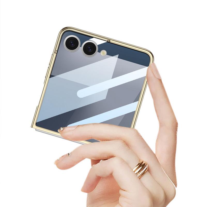 Ultradünne transparente plattierte Hülle mit Glas-Schutzfolie für Samsung Galaxy Z Flip 7 flip7 Kamera-Schutzhülle