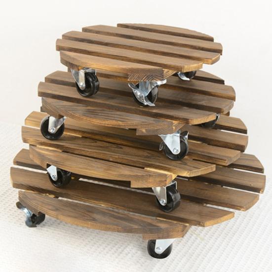 Wooden Flower Pot Tray Round Plant Rolling Board Outdoor Weatherproof Plant Pot Base with 360 Rotating Wheels for Indoor Outdoor Potted Plants