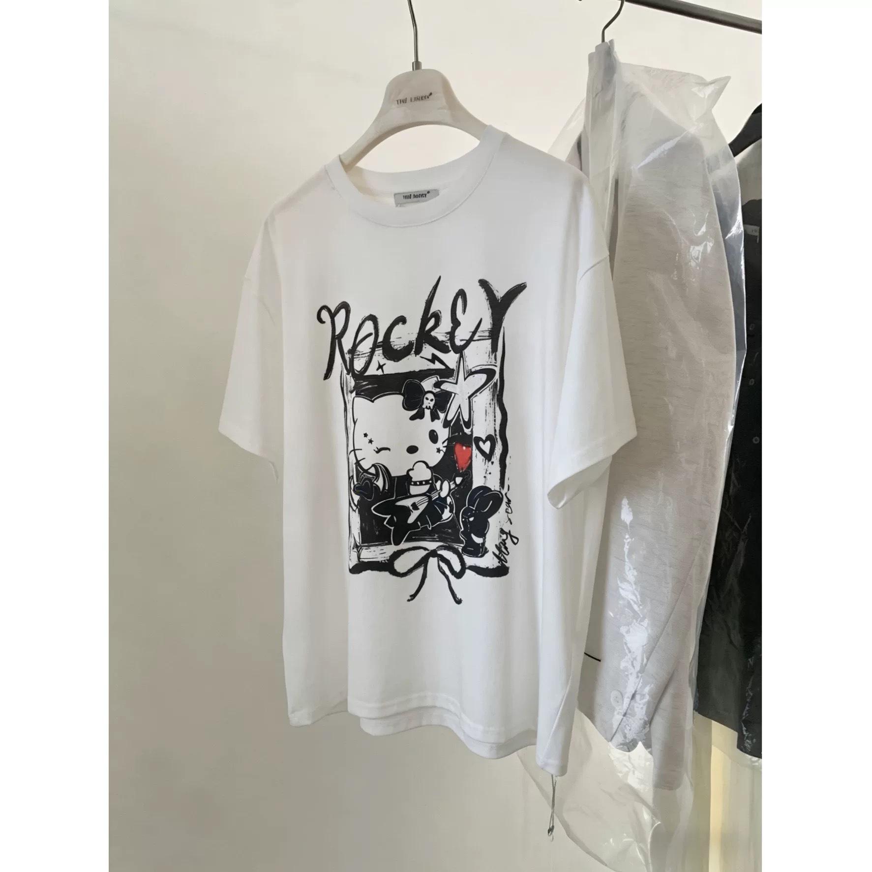 Korean Dongdaemun Retro Kitty Cartoon Print Loose T-shirt - Women s Summer Style Large