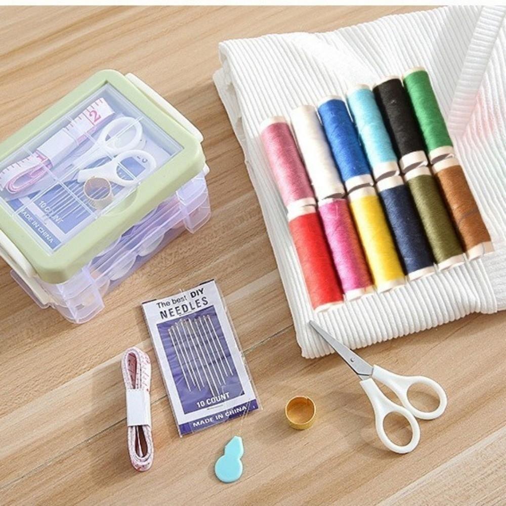18pcs Portable Sewing Tool Kit Three-Layer Sewing Kit Box Needlework Box DIY Mending