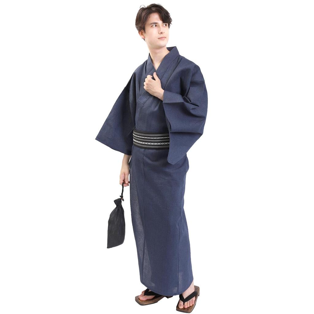 Fuuka Yukata Obi and Waist Cord Cotton and Size Indigo Stripes Square B43 WN06LL 3-Piece Set, Linen, Men's, LL, (Waist Cord, Obi, Black)