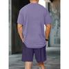 Summer  Arrival Men's Casual Two-Piece Set Striped Print Short-Sleeve Shirt and Athletic Shorts Set