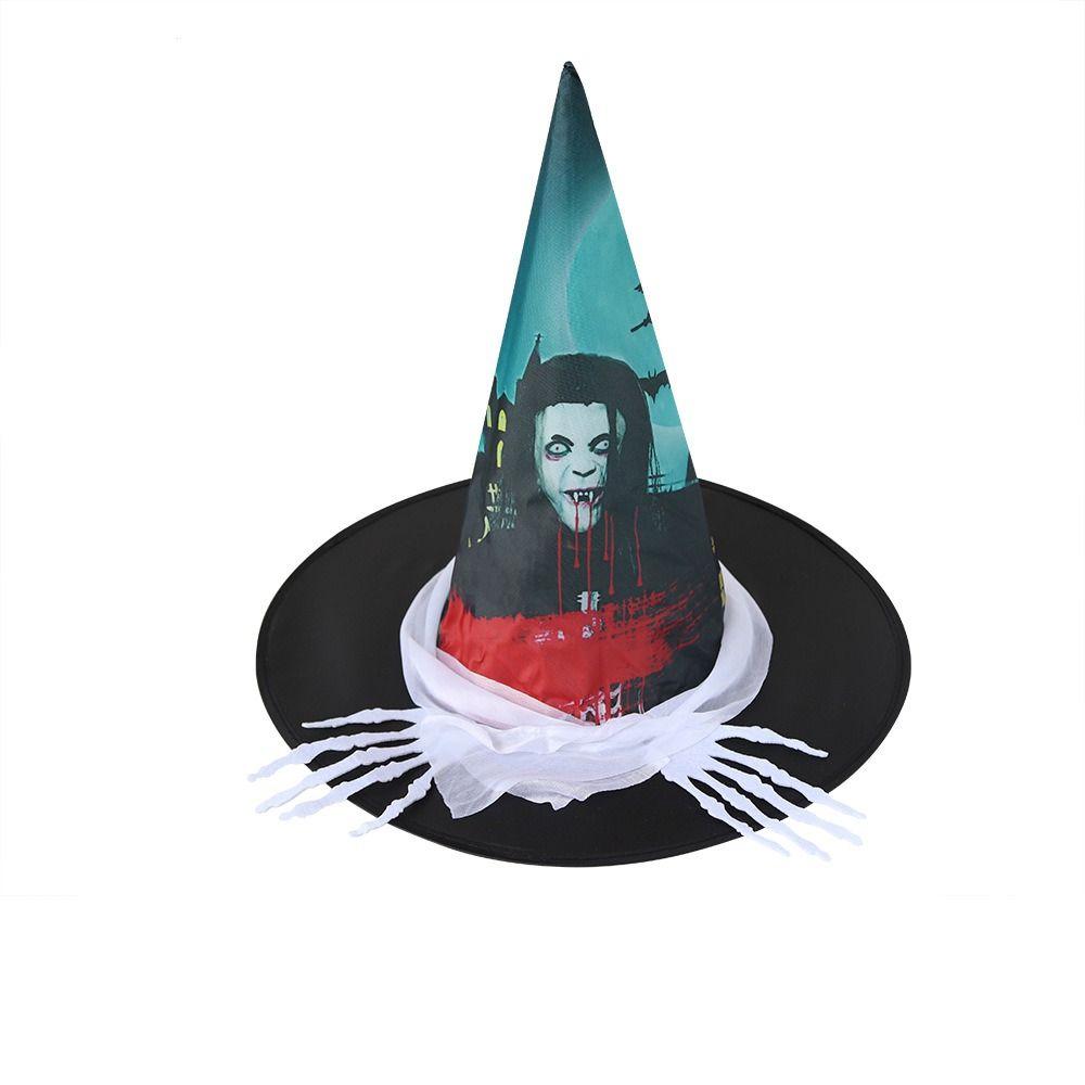 Skull Pattern Halloween Witch Hat Colorful Halloween Cosplay Accessories Children Wizard Cap  Kids