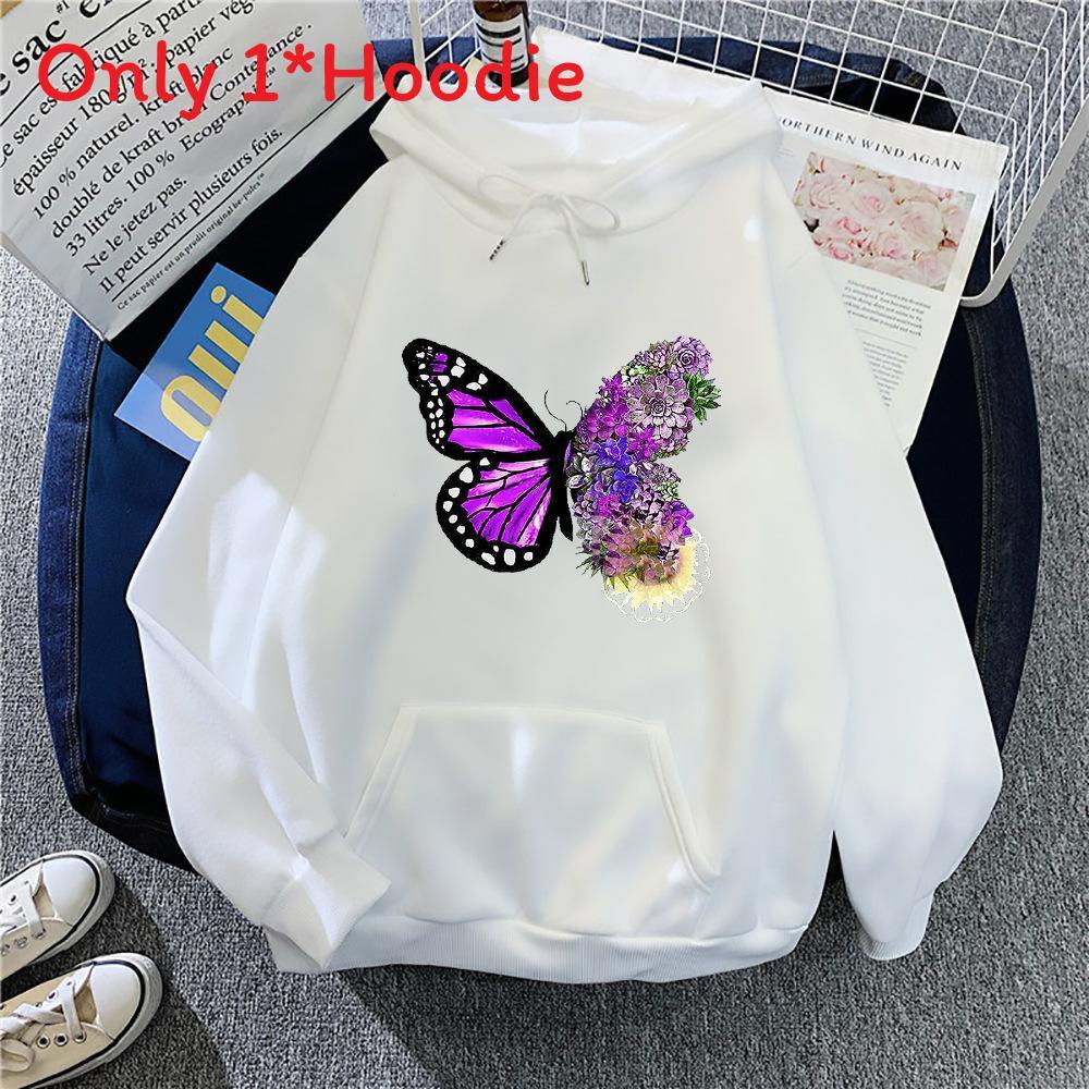 Sweat à capuche décontracté pour femme pour le printemps avec motif papillon imprimé et cordon de serrage