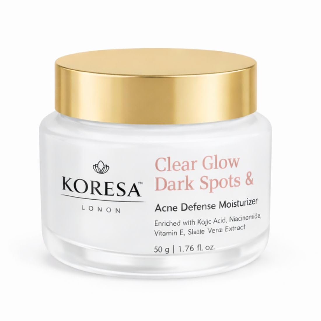 KORESA London Clear Glow Dark Spots & Acne Defense Face Moisturizer - with Kojic Acid, Niacinamide, Vitamin E, Shea Butter & Aloe Vera - Brightenin