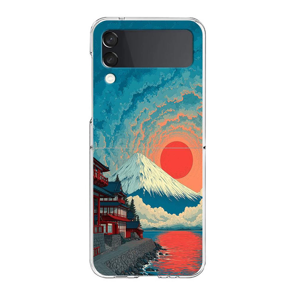 Transparent Phone Case For Samsung Galaxy Z Flip 3 4 5 6 7 Hard Folding PC Z Flip3 Flip4 Cover Japanese Style Art Japan