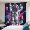 2pcs Astronaut Space Themed Curtains, Contemporary Semi-Sheer Polyester Drapes, Rod Pocket Hanging, Machine Washable, All-Season