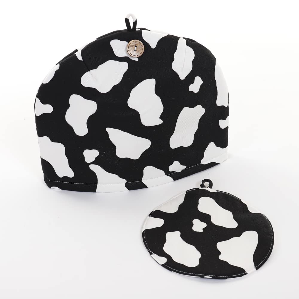 Stylish Tea Cozy Teapot Cover with Holstein Cow Black Animal Design, Crafted by Kawashima Sachiko and Akiko, Made In Japan, 100% Cotton