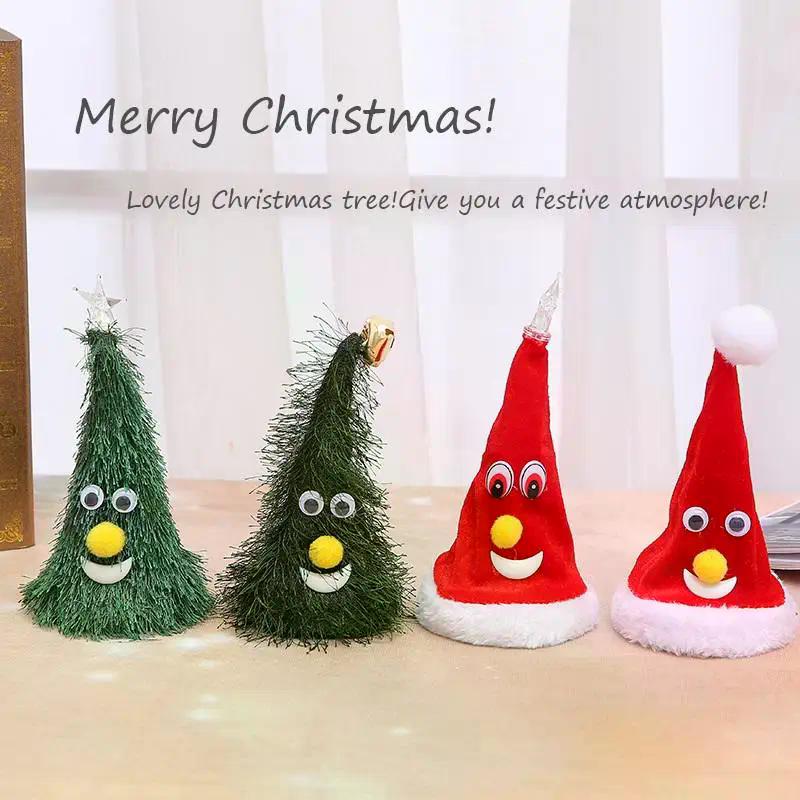 1pc Swing Singing Christmas Tree Hat Happy New Year Electric Glowing Music Plush Cap Funny Toy Gift For Kid Xmas Home Decoration