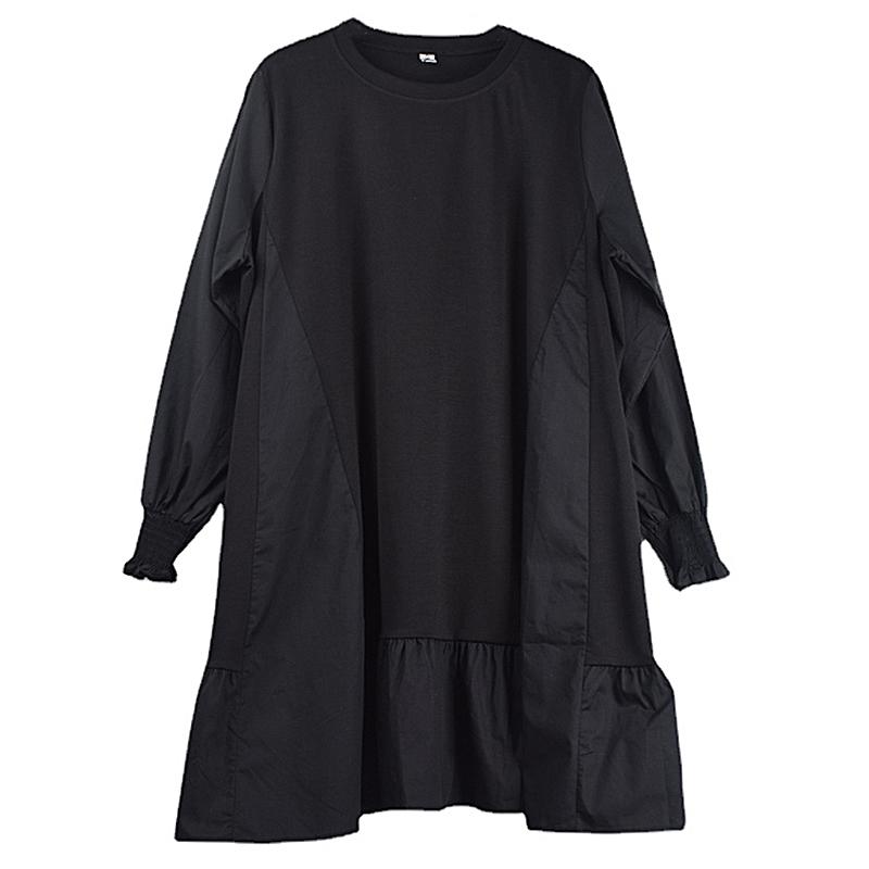 

XITAO Черное повседневное лоскутное платье Свободное модное женское платье LYD1042 One Size чёрный