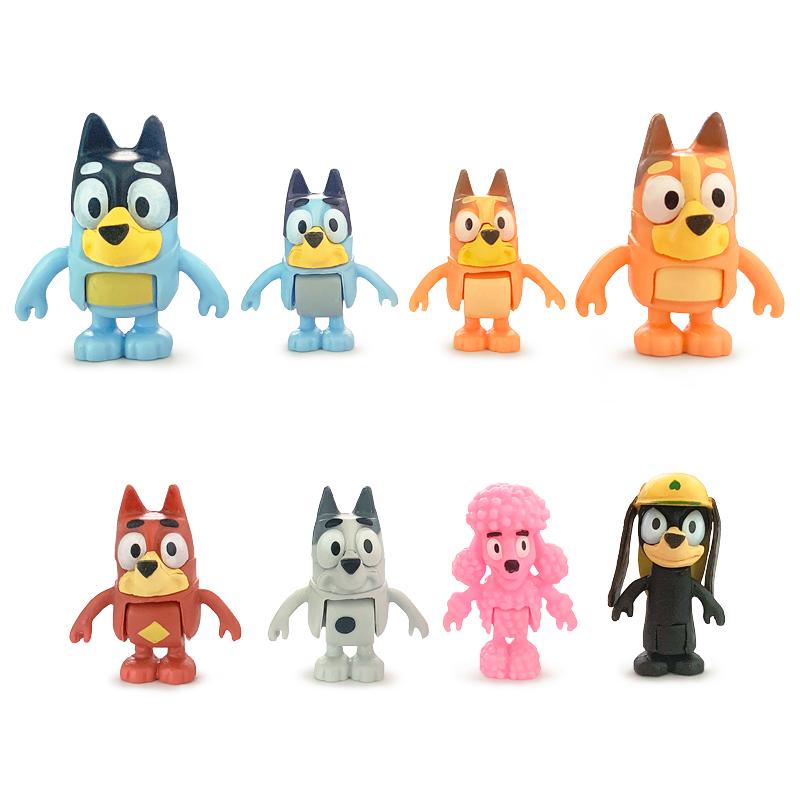 8Pcs/Set Bluey Bingo Anime Figure Toys Cute PVC Movable Joints Action Figure Model Dolls Kids Birthday Decoration Toy Gift
