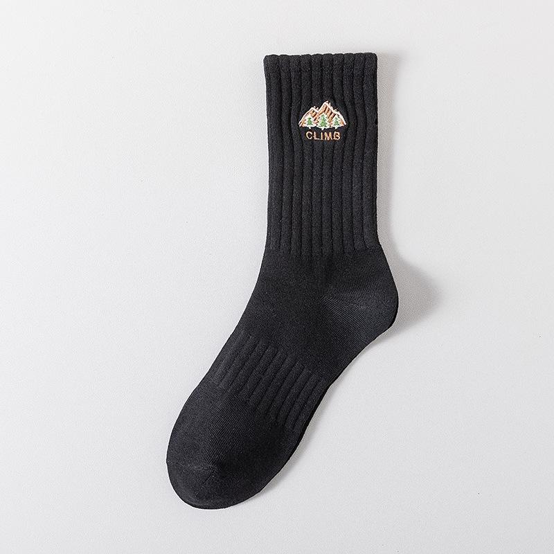 Cityboy Men’s Autumn/Winter White Cartoon Embroidery Socks - Trendy, Sweat-Absorbing Mid-Calf Sports Socks