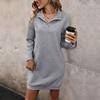 YYFS Women's Fashion Autumn Winter Solid Color Print Long Sleeve Stand-collar Sweaters Casual Dresses