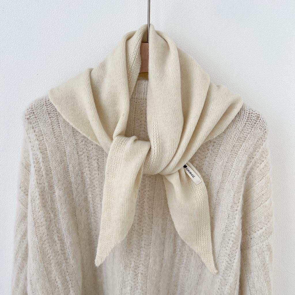 Versatile Striped Wool Knitted Triangle Scarf Women Fashion Wool Scarf Shawl Winter Warm Soft Knitted Hood Scarf Shawl Neck Wrap