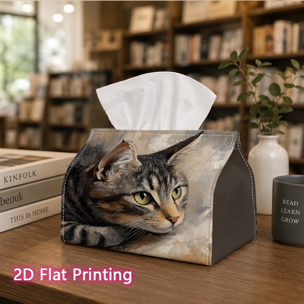 1pc, 2D Flat Printing, Tissue Box Cute Tabby Cat Portrait Pattern Printed Tissue Box, Suitable for Napkin Storage in Cars, Kitchens, And Restaurants,