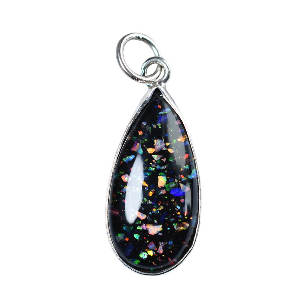 Natural Black Opal Pendant Ethiopian 17 Ct 925 Silver Pear Shape October Birthday Birthstone