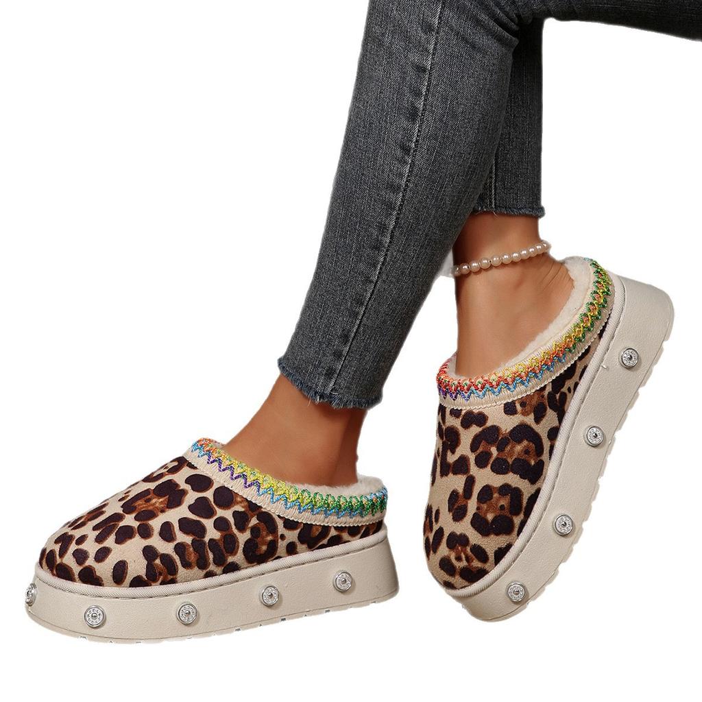 Snow Boots Are Casual, Wear Thick-soled Wool Shoes 2025 Autumn and Winter New Semi-toe Slippers Plush Women's Cotton Shoes