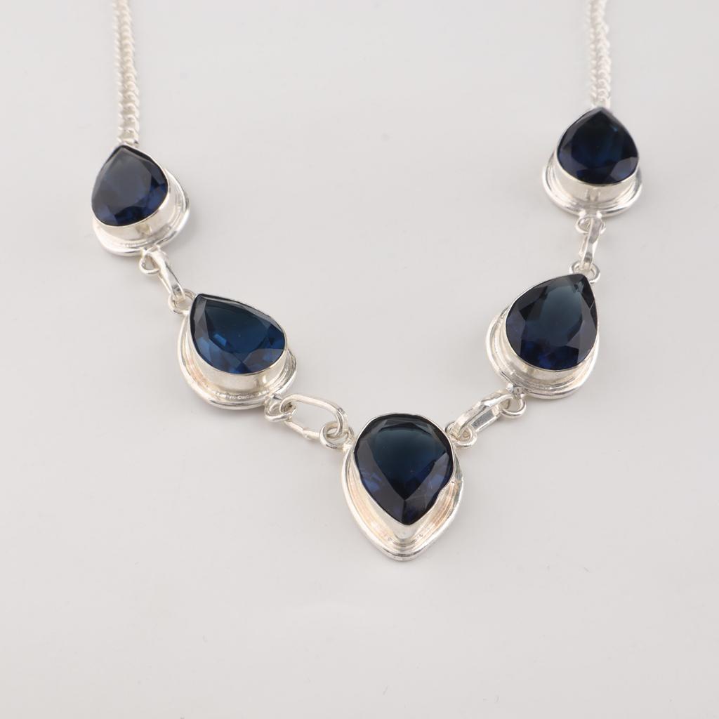London Blue Topaz Gemstone Silver Bracelet 925 Sterling Silver Handmade Necklace Partywear Necklace RN-1-10